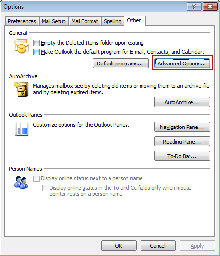 how to change location for outlook personal folders backup