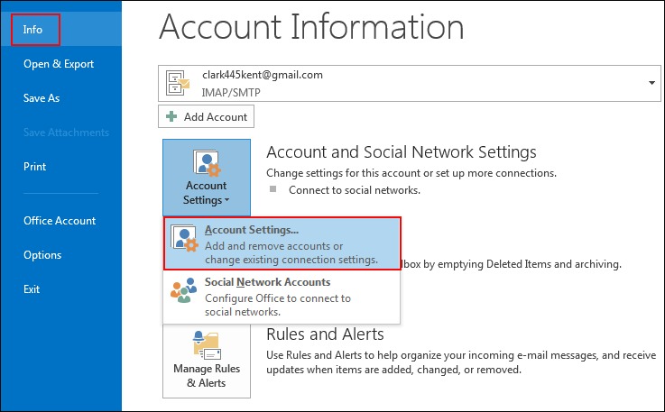 open gmail account in outlook 2013